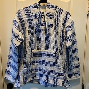Baja Billy's Beach Poncho Hoodie Blue and White Size M
